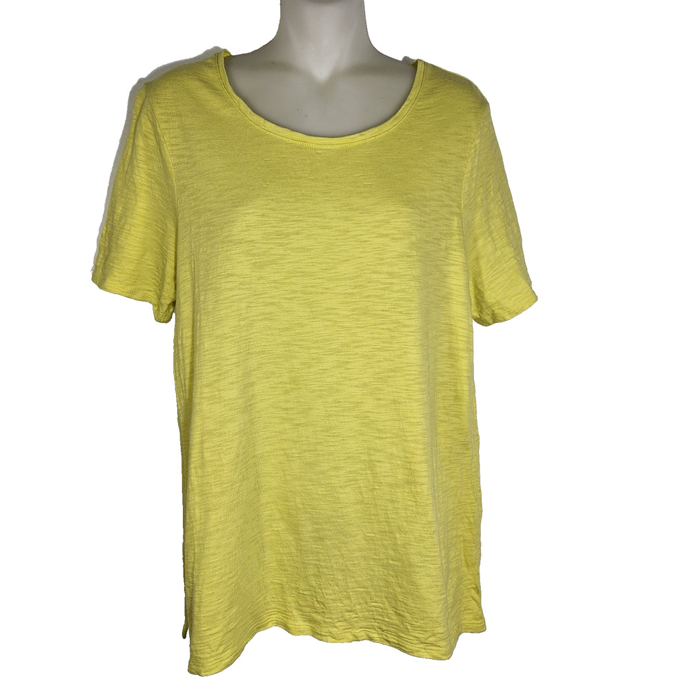 Chicos Womens The Ultimate Tee Size 1 Medium Yellow Button Back Modal Slub Knit